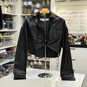 Off-White Leather Twist Cropped Shirt Top 10W
